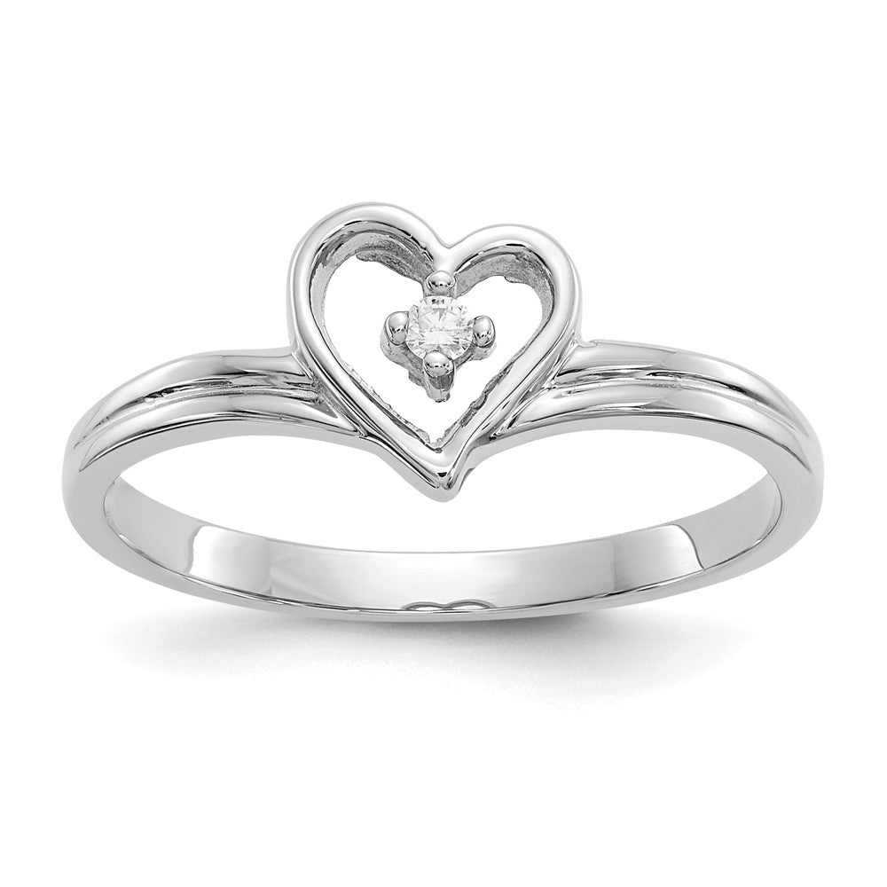 14K Weißgold Ring mit echtem Diamant-Herz