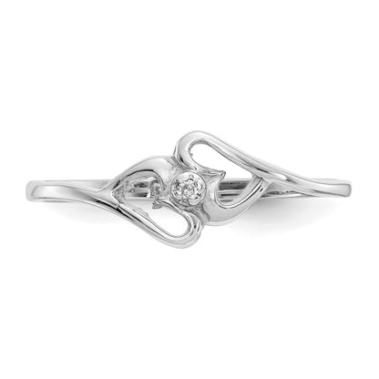 14K Weißgold Poliert AA Diamant Herz-Ring