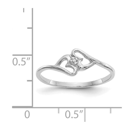 14K Weißgold Poliert AA Diamant Herz-Ring