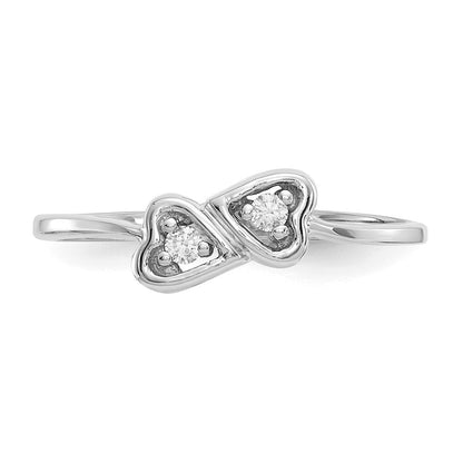 14K Weißgold polierter Herz-Ring mit echten Diamanten AA