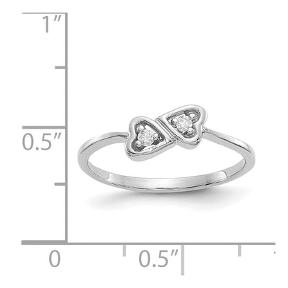 14K Weißgold polierter Herz-Ring mit echten Diamanten AA