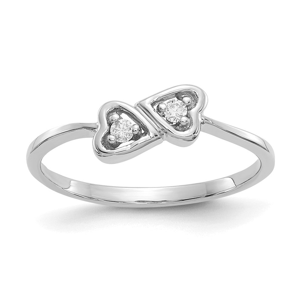 14K Weißgold polierter Herz-Ring mit echten Diamanten AA