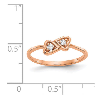 14K Roségold Ring poliert mit Herz aus echtem Diamant AA