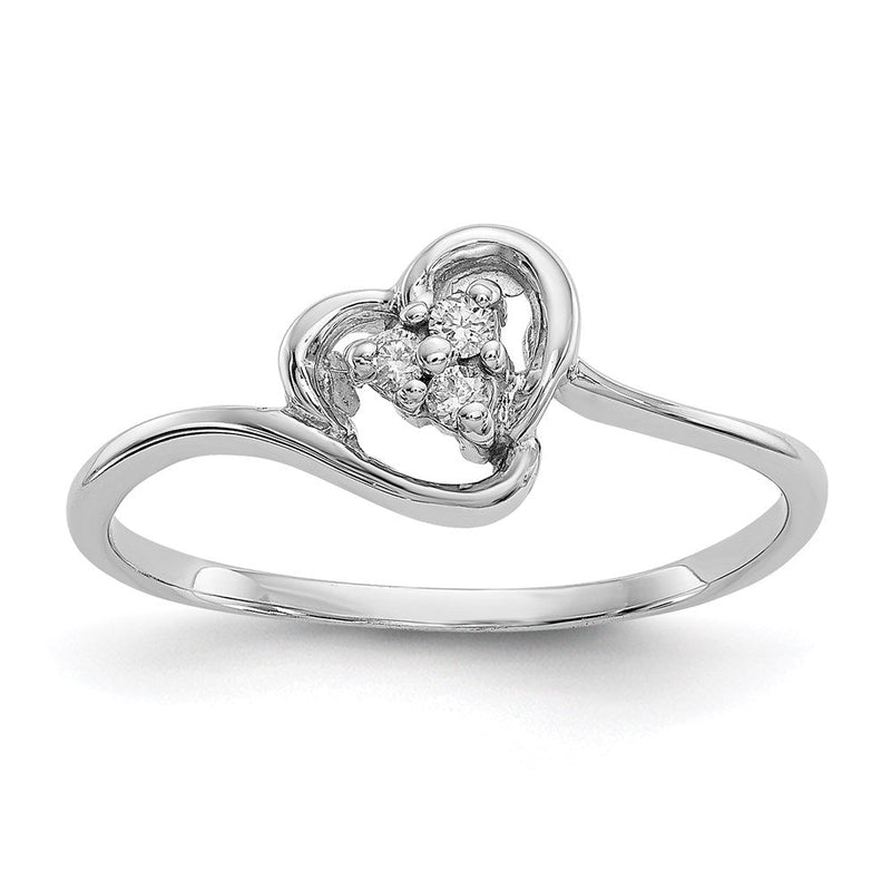 14K Weißgold Ring mit Herz aus poliertem AA-Diamant