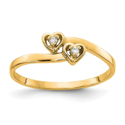 14K Gelbgold Poliert Diamant Herz Ring
