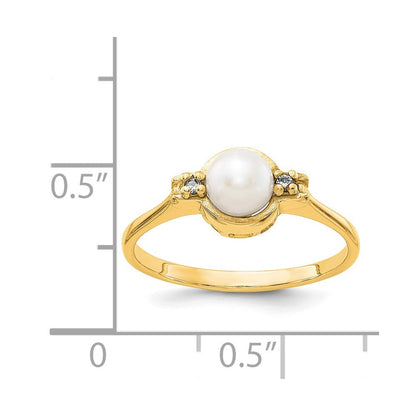14K Gelbgold Ring mit 5-mm-Süßwasser-Zuchtperlen AAA und echten Diamanten