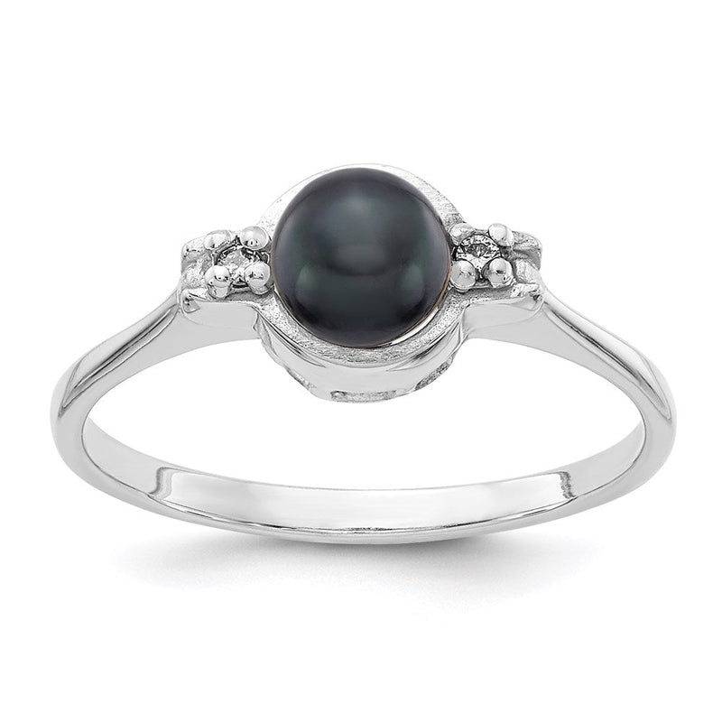 14K Weißgold Ring mit 5-mm-Zuchtperle in Schwarz und echten VS-Diamanten