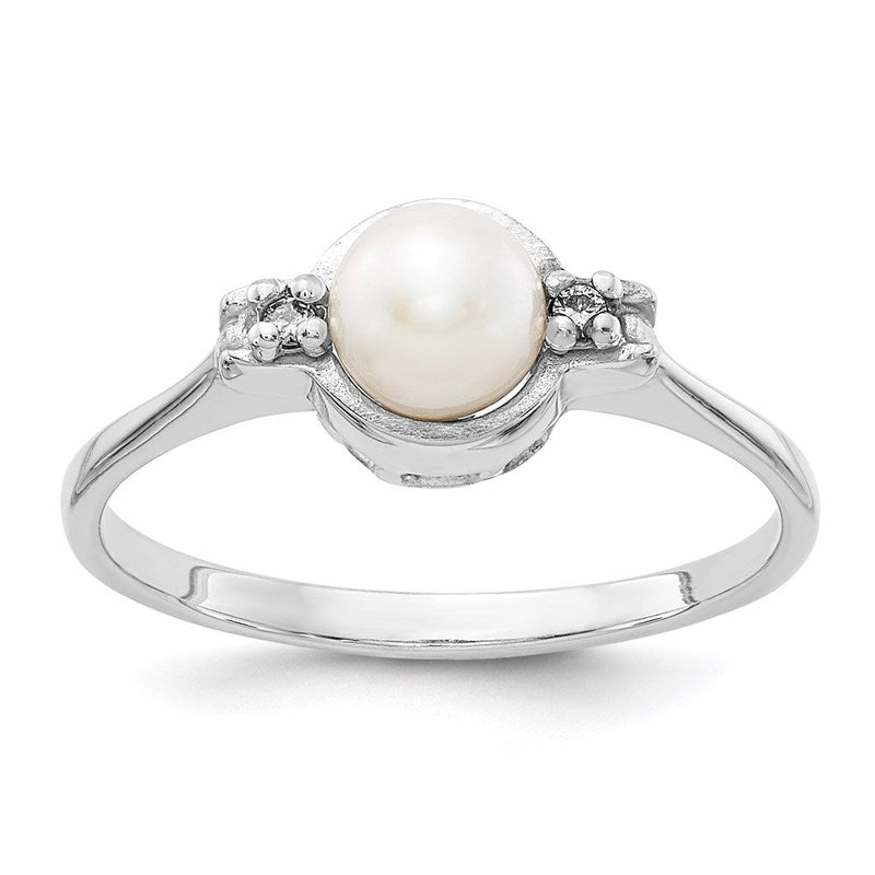 14K Weißgold Ring mit 5-mm-Süßwasser-Zuchtperle und echten Diamanten VS
