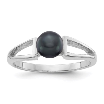 14K Weißgold Ring mit 5,5 mm schwarzer FW-Zuchtperle