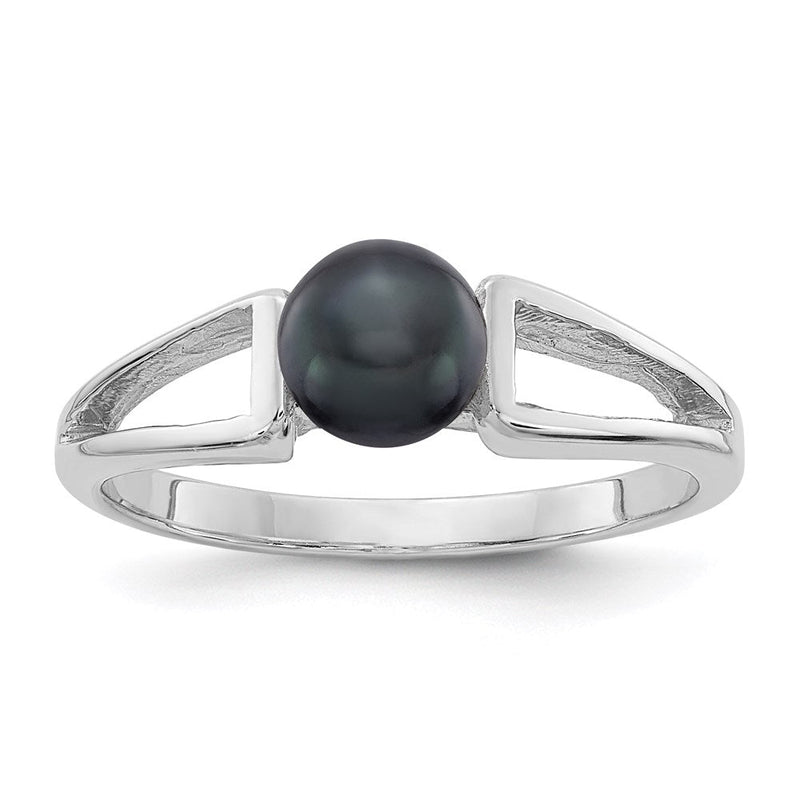 14K Weißgold Ring mit 5,5 mm schwarzer FW-Zuchtperle