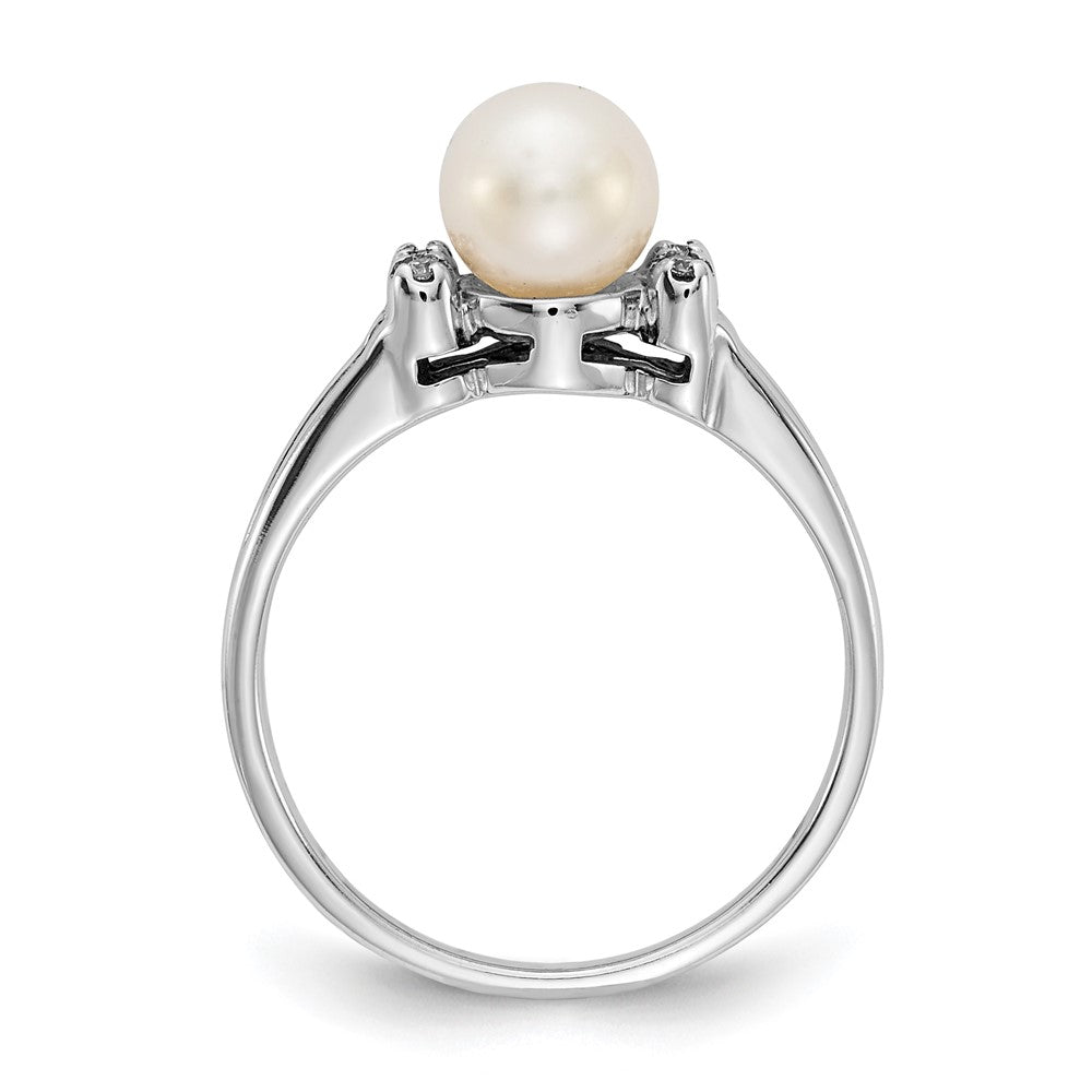 14K Weißgold 6mm Fw Zuchtperle Aaa Diamant Ring