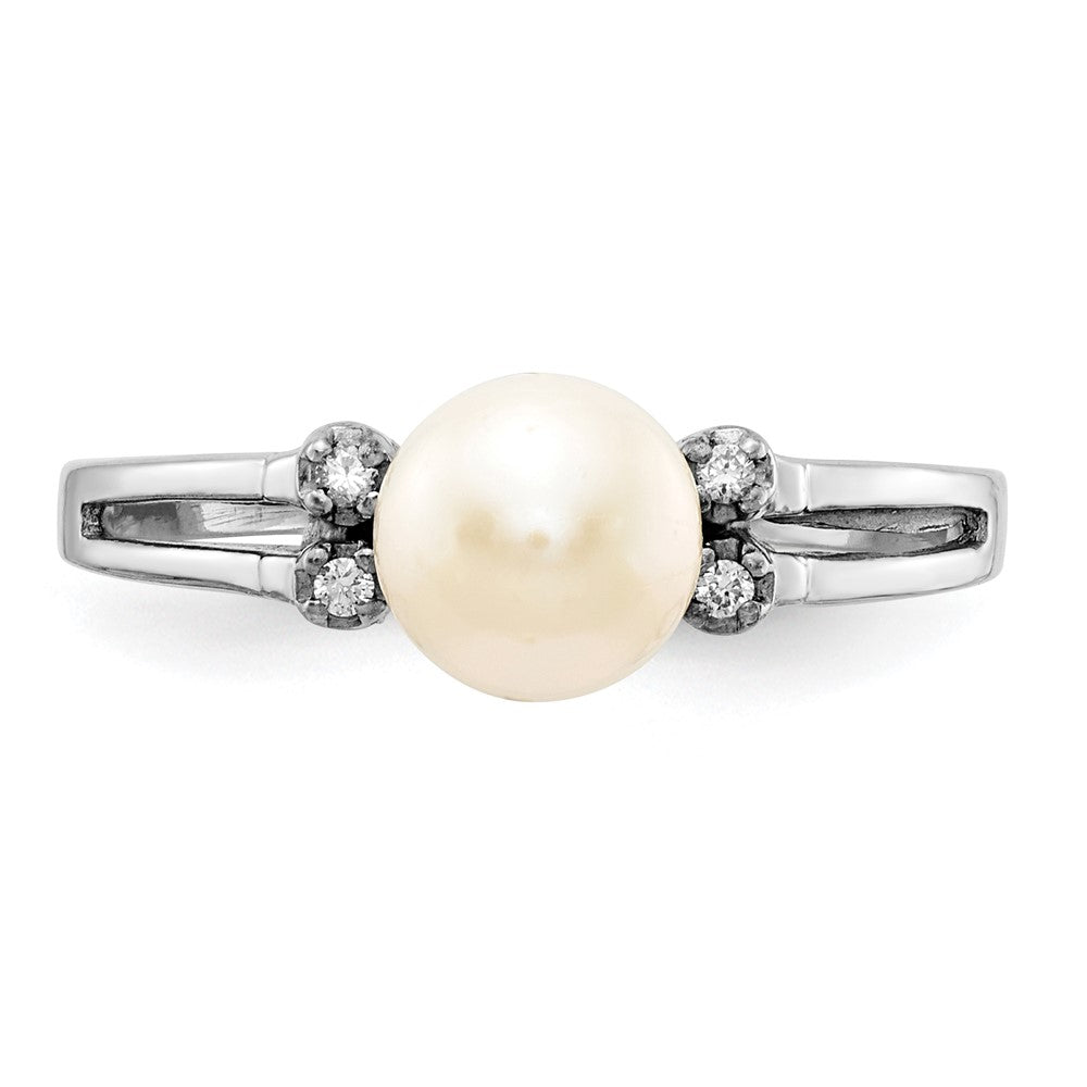 14K Weißgold 6mm Fw Zuchtperle Vs Diamant Ring