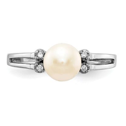 14K Weißgold 6mm Fw Zuchtperle Vs Diamant Ring