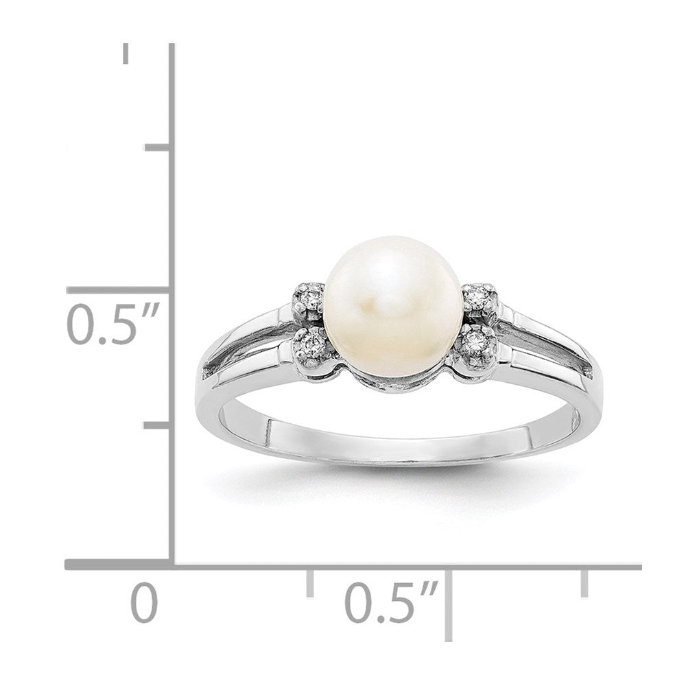 14K Weißgold 6mm Fw Zuchtperle Aaa Diamant Ring