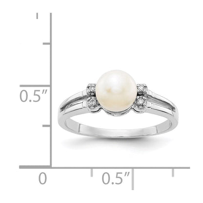 14K Weißgold 6mm Fw Zuchtperle A Diamant Ring