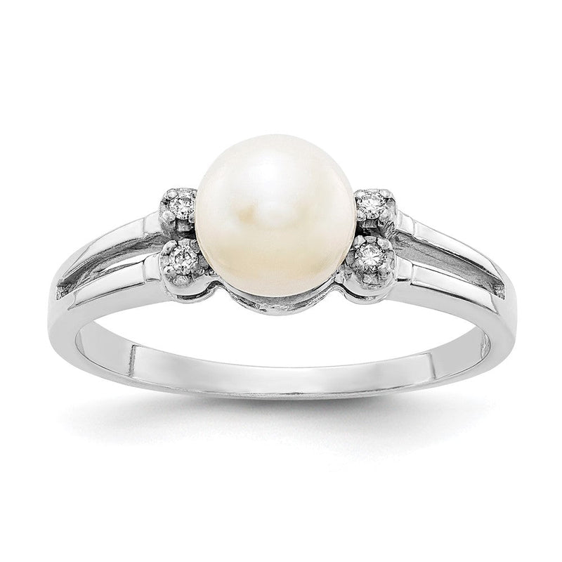 Ring aus 14K Weißgold mit 6-mm-Süßwasserzuchtperle AAA und echten Diamanten