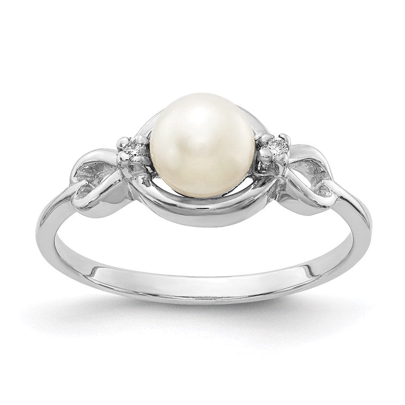 14K Weißgold Ring mit Süßwasser-Zuchtperle und echtem Diamant