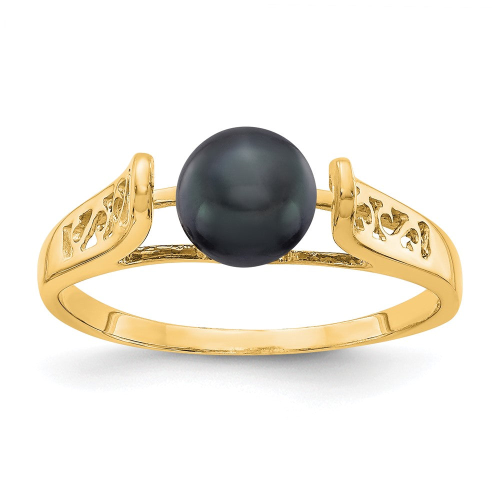 14K Gelbgold Ring mit 6 mm schwarzer FW-Zuchtperle