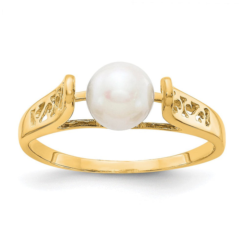 14K Gelbgold Ring mit 6 mm Süßwasser-Zuchtperle