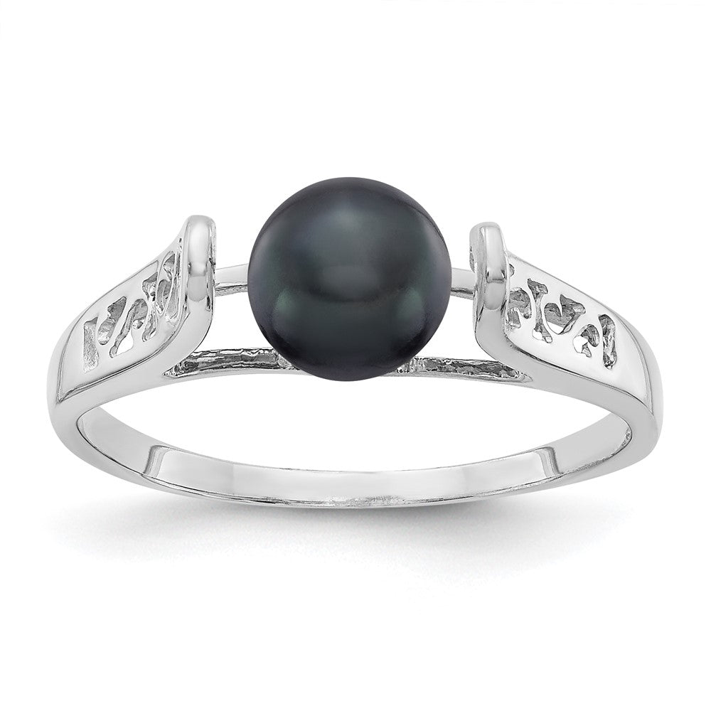 14K Weißgold Ring mit 6 mm schwarzer FW-Zuchtperle