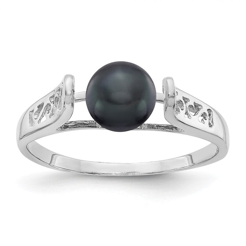 14K Weißgold Ring mit 6 mm schwarzer FW-Zuchtperle