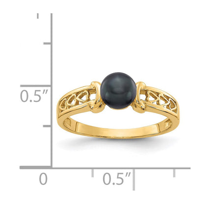 14K Gelbgold Ring mit 5,5 mm schwarzer FW Zuchtperle