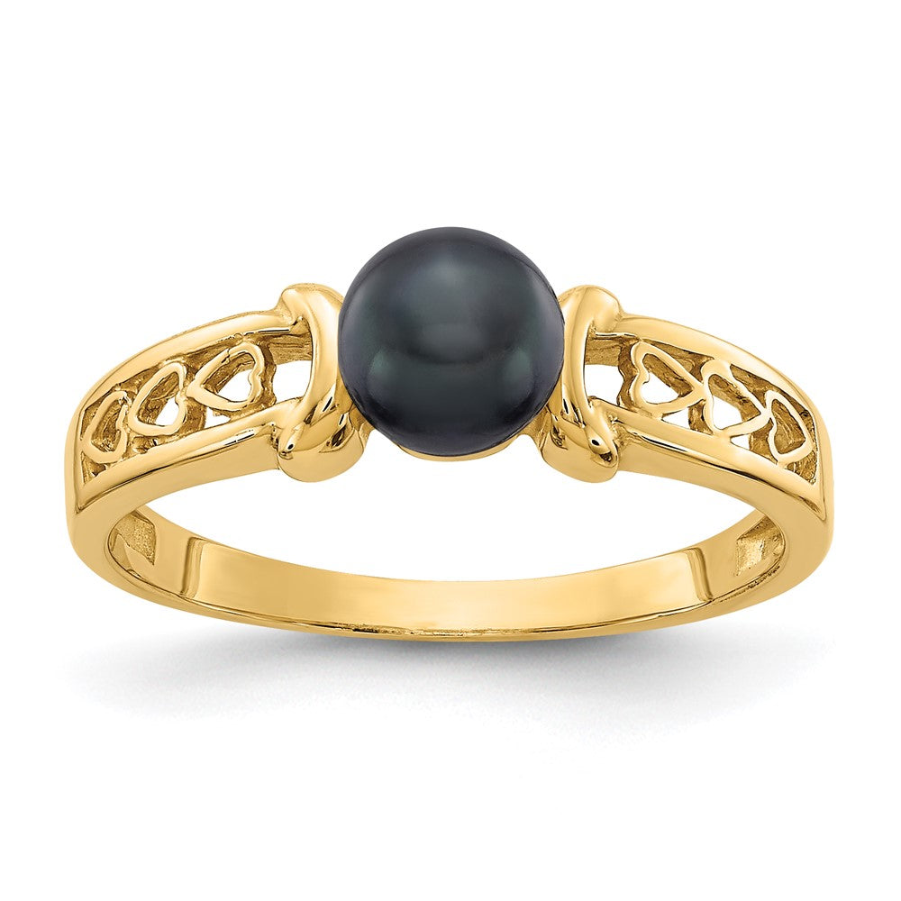 14K Gelbgold Ring mit 5,5 mm schwarzer FW Zuchtperle