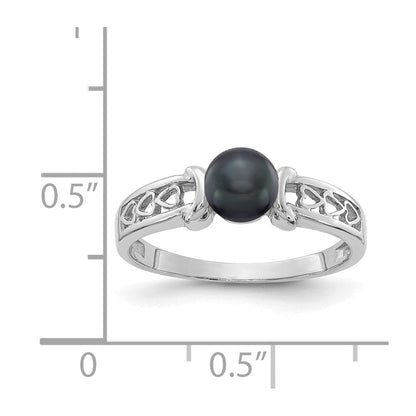14K Weißgold Ring mit 5,5 mm schwarzer FW Zuchtperle