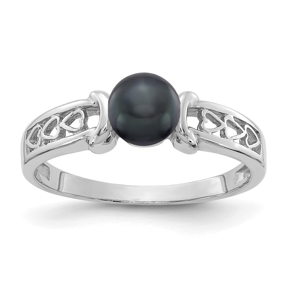 14K Weißgold Ring mit 5,5 mm schwarzer FW Zuchtperle