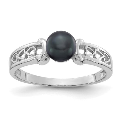 14K Weißgold Ring mit 5,5 mm schwarzer FW Zuchtperle