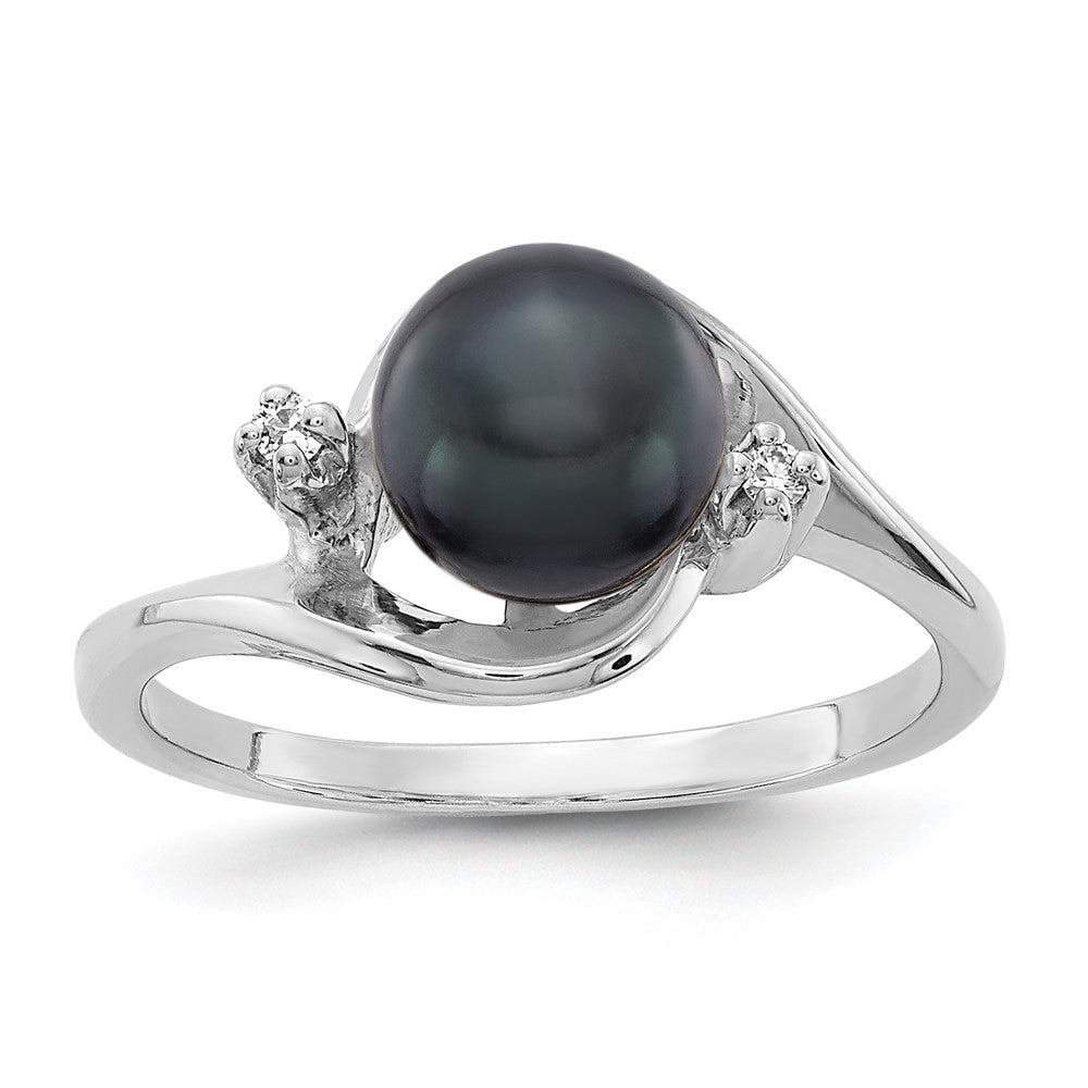 14K Weißgold 7mm Schwarz Fw Zuchtperle A Diamant Ring