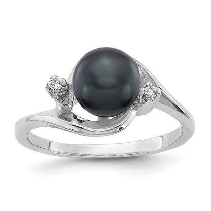 14K Weißgold 7mm Schwarz Fw Zuchtperle A Diamant Ring