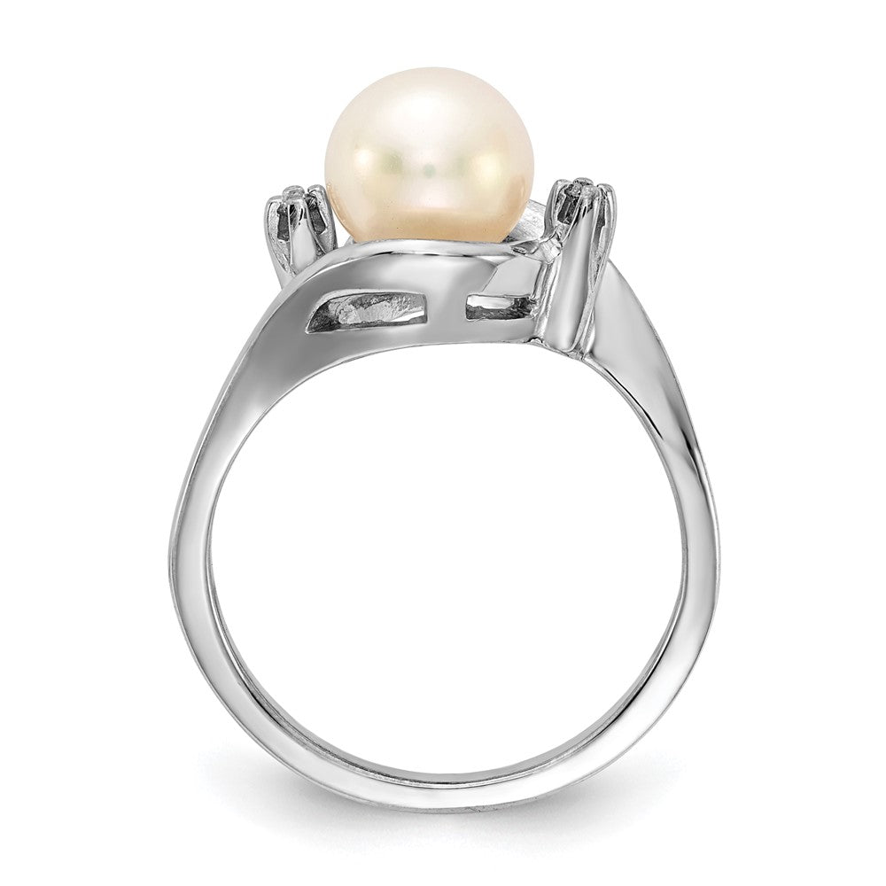 14K Weißgold 7mm Fw Zuchtperle A Diamant Ring