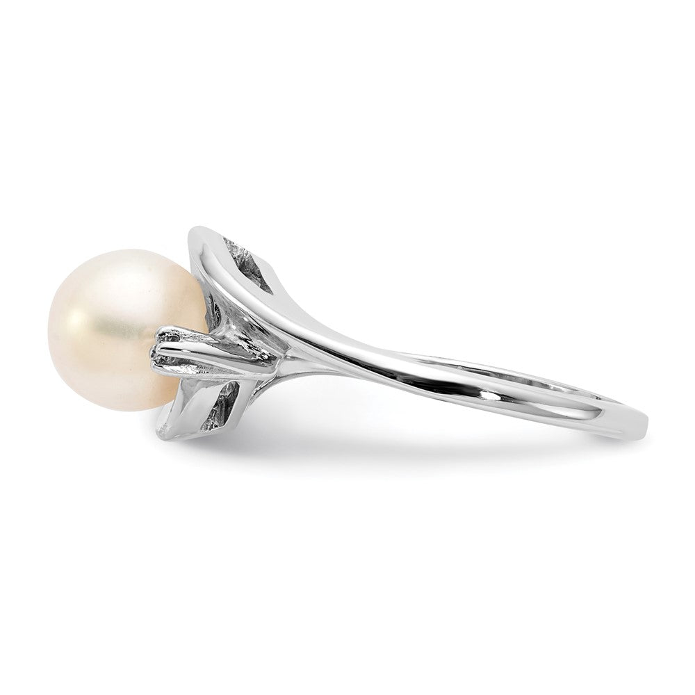 14K Weißgold 7mm Fw Zuchtperle A Diamant Ring