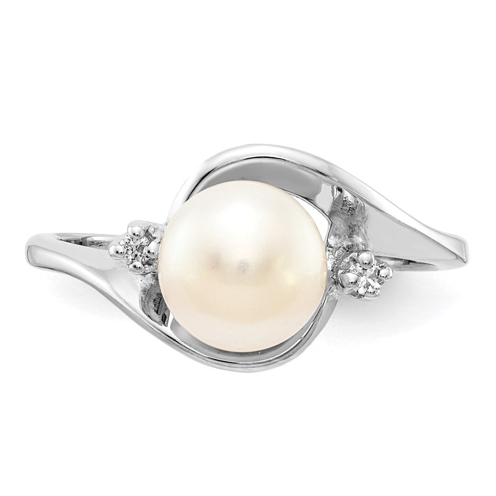 14K Weißgold 7mm Fw Zuchtperle A Diamant Ring