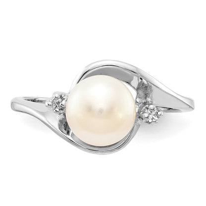 14K Weißgold 7mm Fw Zuchtperle A Diamant Ring