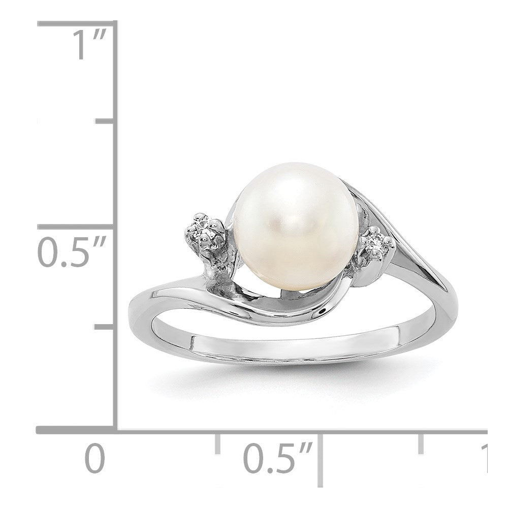 14K Weißgold 7mm Fw Zuchtperle A Diamant Ring