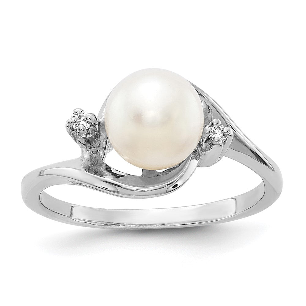 14K Weißgold 7mm Fw Zuchtperle A Diamant Ring
