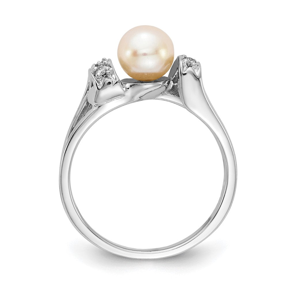 14K Weißgold 6mm Fw Zuchtperle Aa Diamant Ring