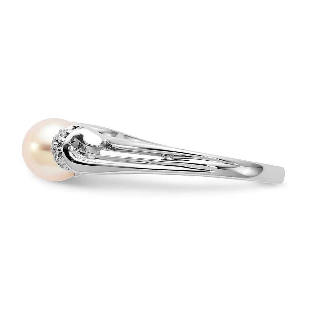 14K Weißgold 6mm Fw Zuchtperle Aa Diamant Ring