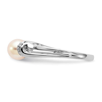 14K Weißgold 6mm Fw Zuchtperle Aa Diamant Ring