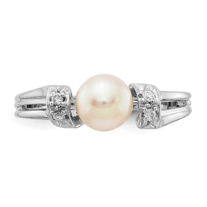 14K Weißgold 6mm Fw Zuchtperle Aa Diamant Ring