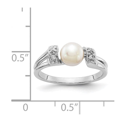 14K Weißgold 6mm Fw Zuchtperle Aa Diamant Ring