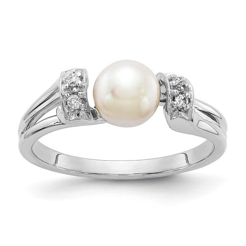 14K Weißgold Ring mit 6 mm Süßwasser-Zuchtperle und echtem VS Diamanten