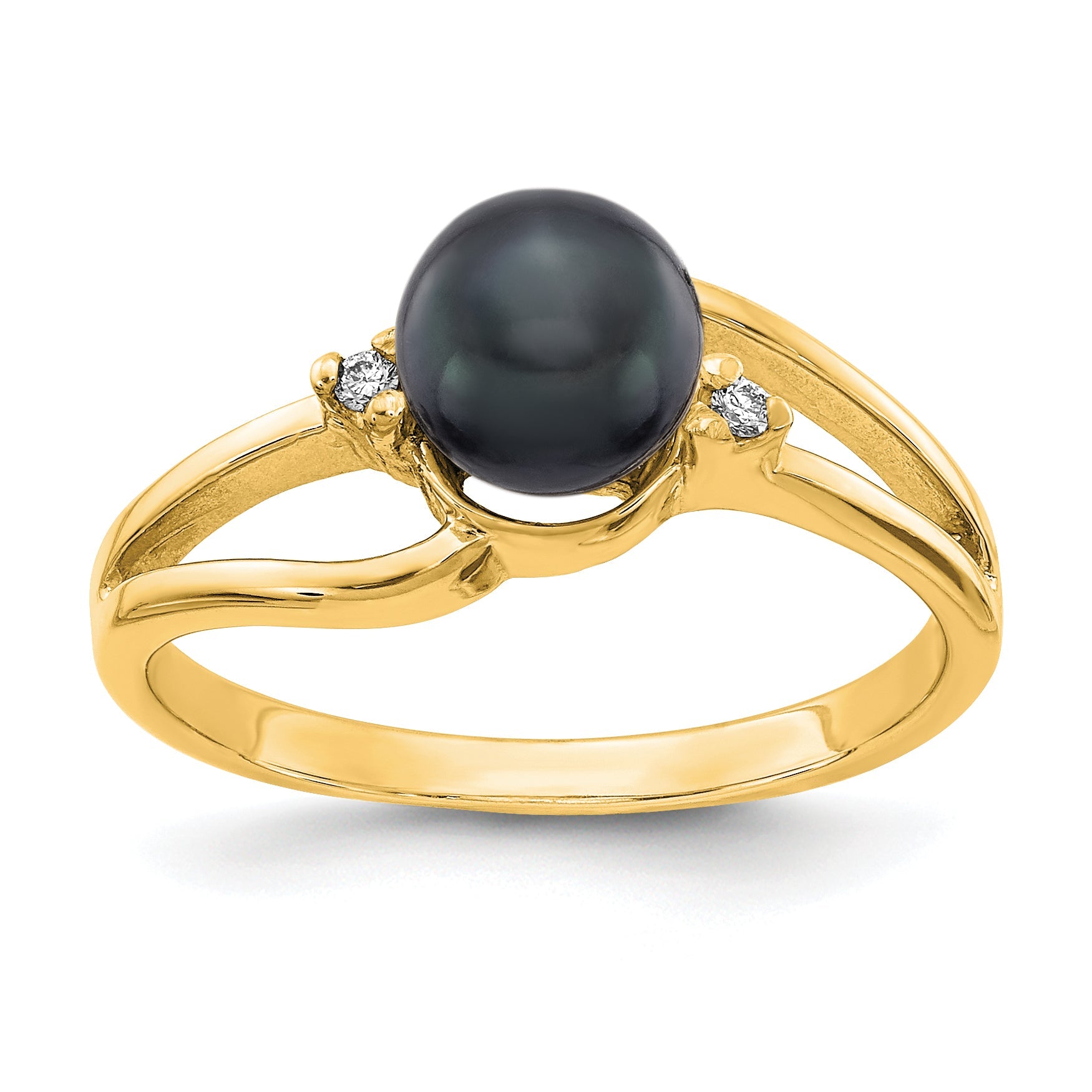 14K Gelbgold 6mm Schwarz Fw Zuchtperle Vs Diamant Ring