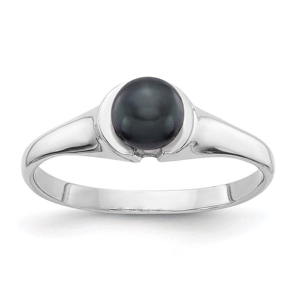 14K Weißgold Ring mit 5 mm schwarzer FW Zuchtperle