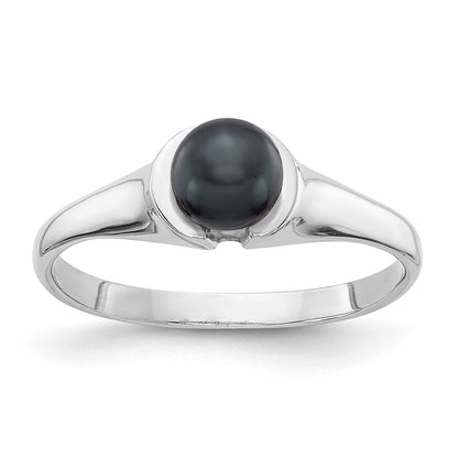 14K Weißgold Ring mit 5 mm schwarzer FW Zuchtperle