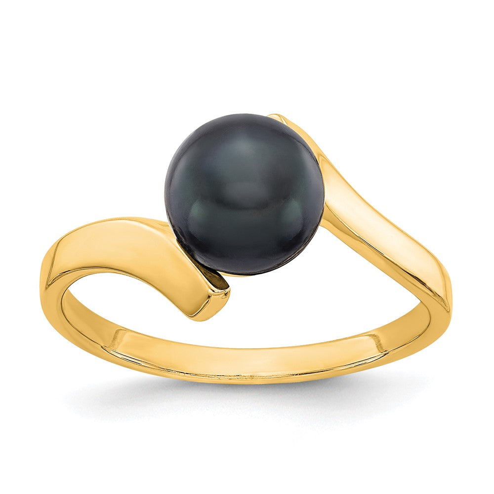 14K Gelbgold Ring mit schwarzer Süßwasser-Zuchtperle