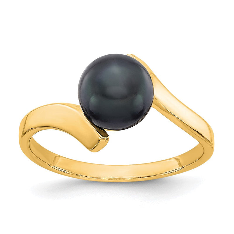 14K Gelbgold Ring mit schwarzer Süßwasser-Zuchtperle