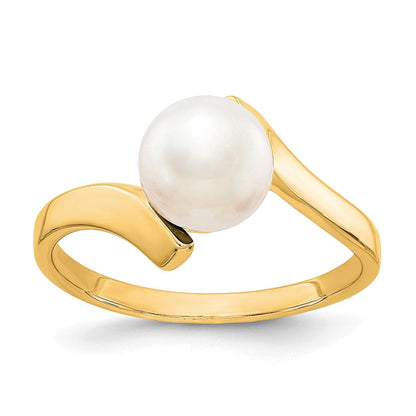 14K Gelbgold Ring mit 7 mm Süßwasser-Zuchtperle